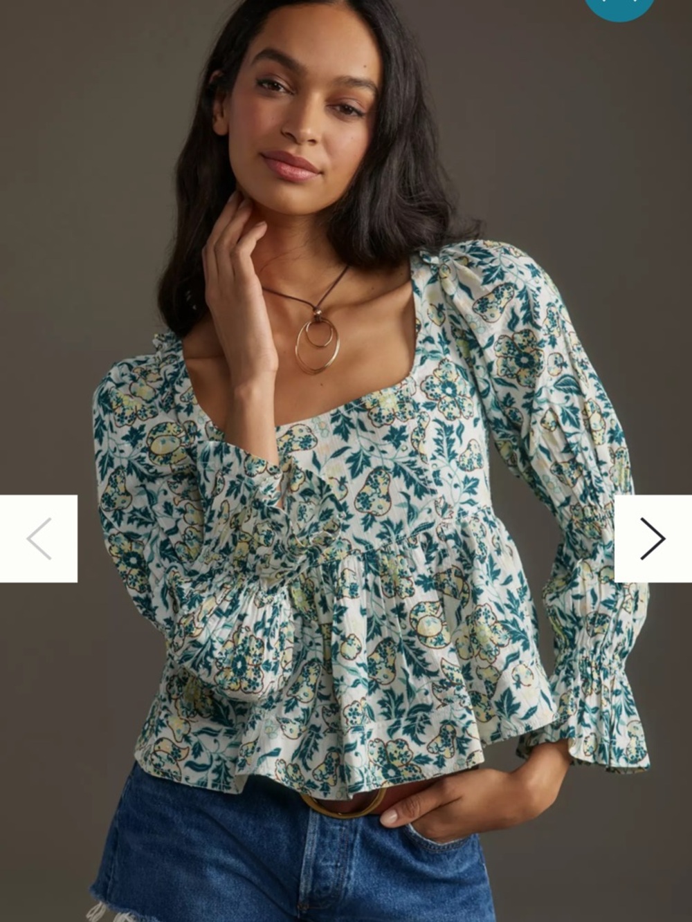 Pilcro Anthropology Floral Square-Neck Peplum Blouse - White, Teal & Yellow